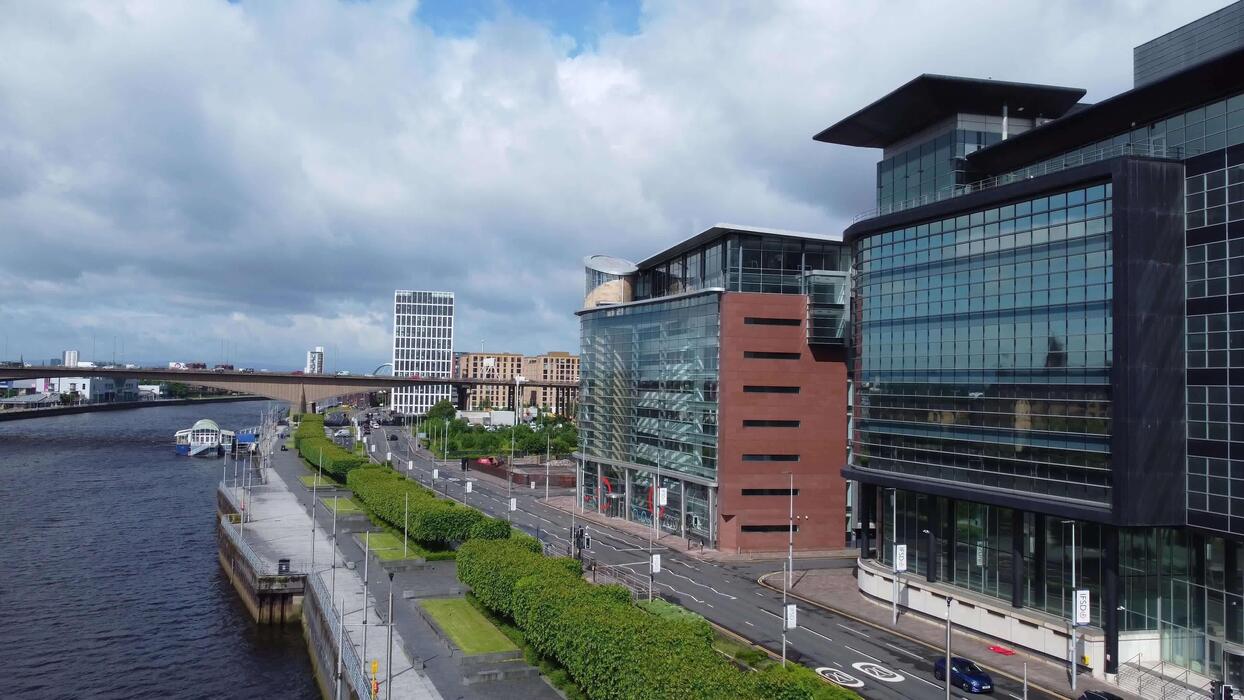 Modern commercial building beside the water